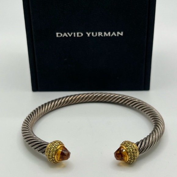 David Yurman 18K Gold & Sterling Citrine Yellow Sapphire Cuff Bracelet *Rare* - Picture 4 of 7